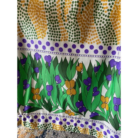 vintage 1970s maxi dress green and yellow mod floral border print polka dot - Picture 10 of 10